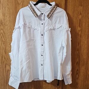NWOT POL White Shirt with Gold Embellished Collar